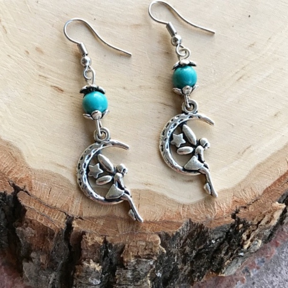 ๐ดSale ! Turquoise fairy steel dangly earrings - Picture 3 of 7